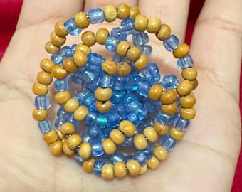 A44a Vintage Handmade Blue Glass & Wood Beads Flower Brooch. Gift Idea. Tracked Shipping.