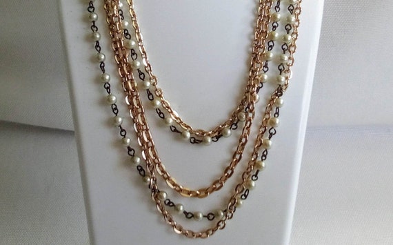 F142 Attractive Multi Strand Necklace. Faux Pearl… - image 1