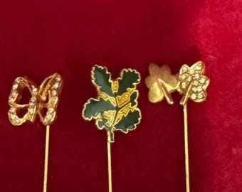 S59 Juego de 3 broches de esmalte tono dorado vintage con diamantes de imitación. Envío con seguimiento.