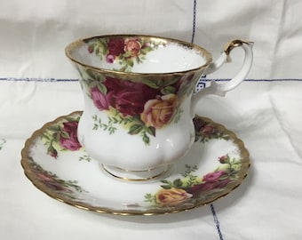 L9 Royal Albert old country roses design, smaller coffee cup and saucer.  Made in England