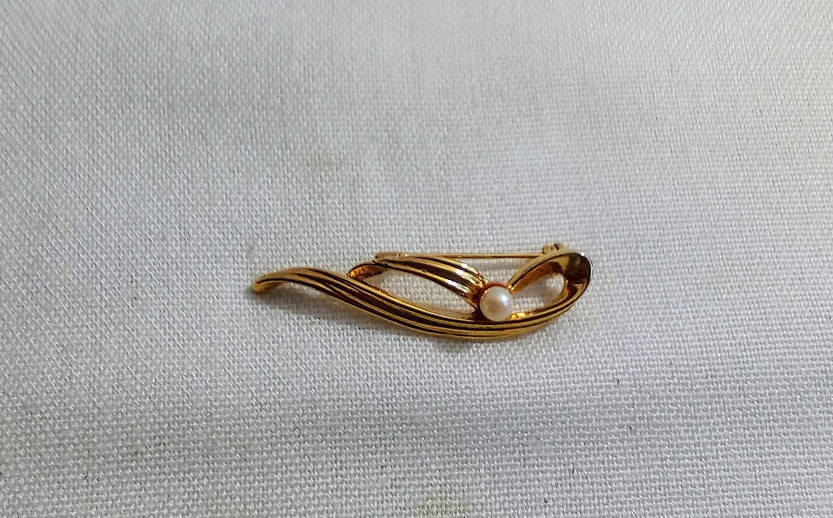 Broche Vintage Kilt / Écharpe - Ton Or Et Fausse Perle - Style Sécurité