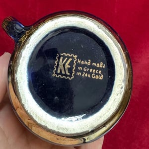 T163 Vintage Handmade in Greece in 24k Gold Coffee Mug and Saucer. Tracked Shipping. image 3