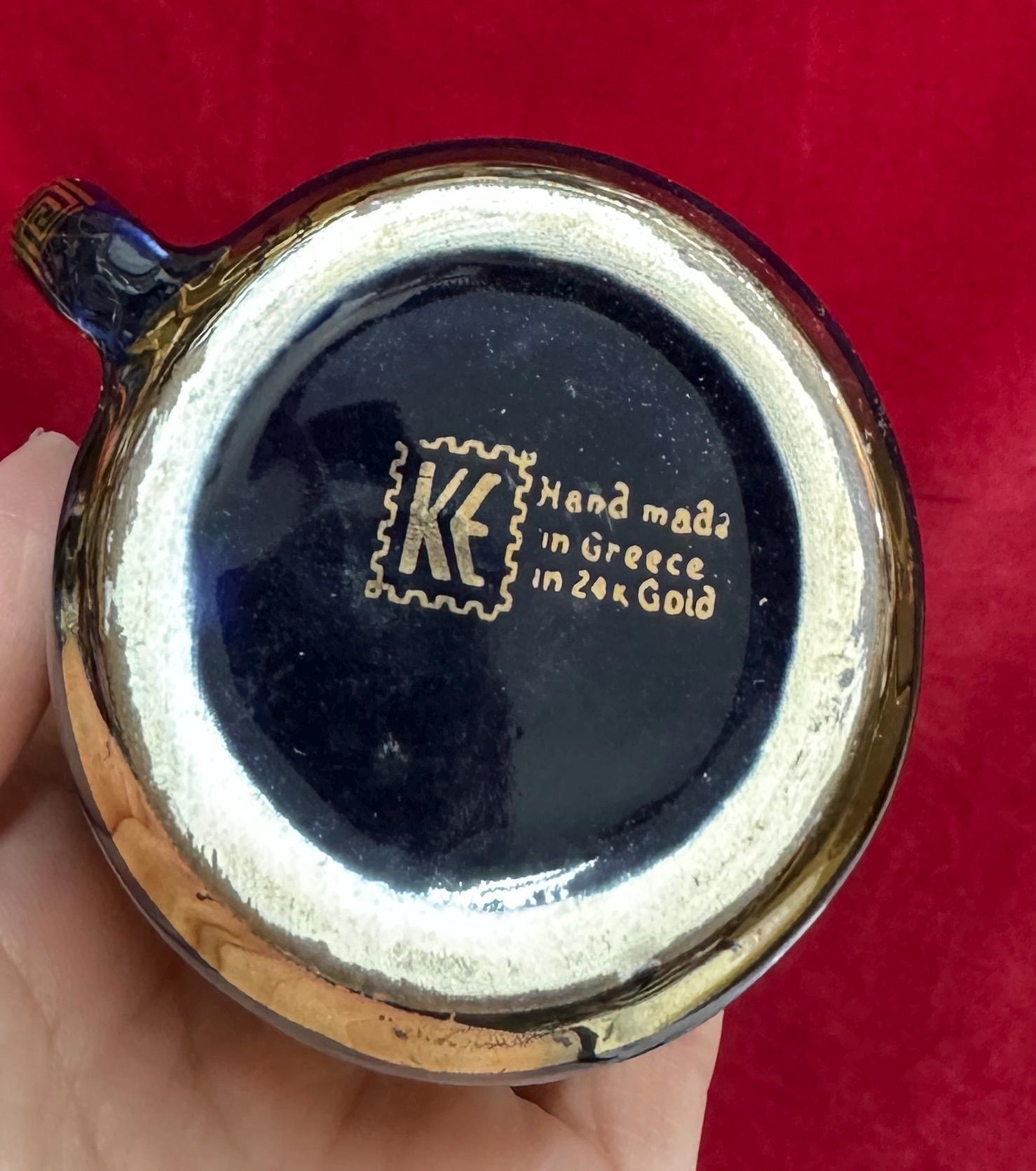 T163 Vintage Handmade in Greece in 24k Gold Coffee Mug and Saucer