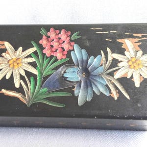 JP667 Vintage houten sigarettendoos. Bloementhema. Wereldwijde verzending met tracking