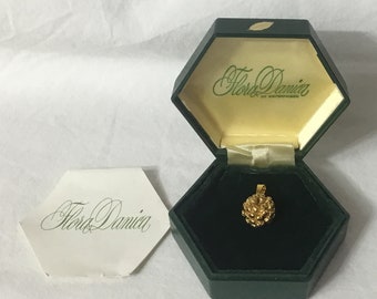 S52 Vintage New Old Stock Flora Danica Sterling Silver and 24 Carat Gold Pendant with Original Card and Box. Free shipping.