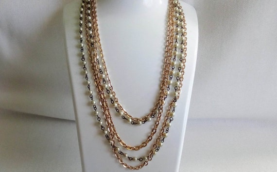 F142 Attractive Multi Strand Necklace. Faux Pearl… - image 7