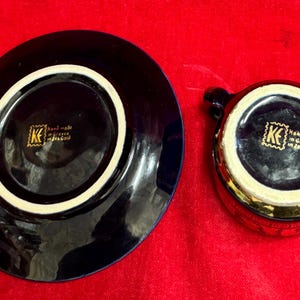 T163 Vintage Handmade in Greece in 24k Gold Coffee Mug and Saucer. Tracked Shipping. image 8