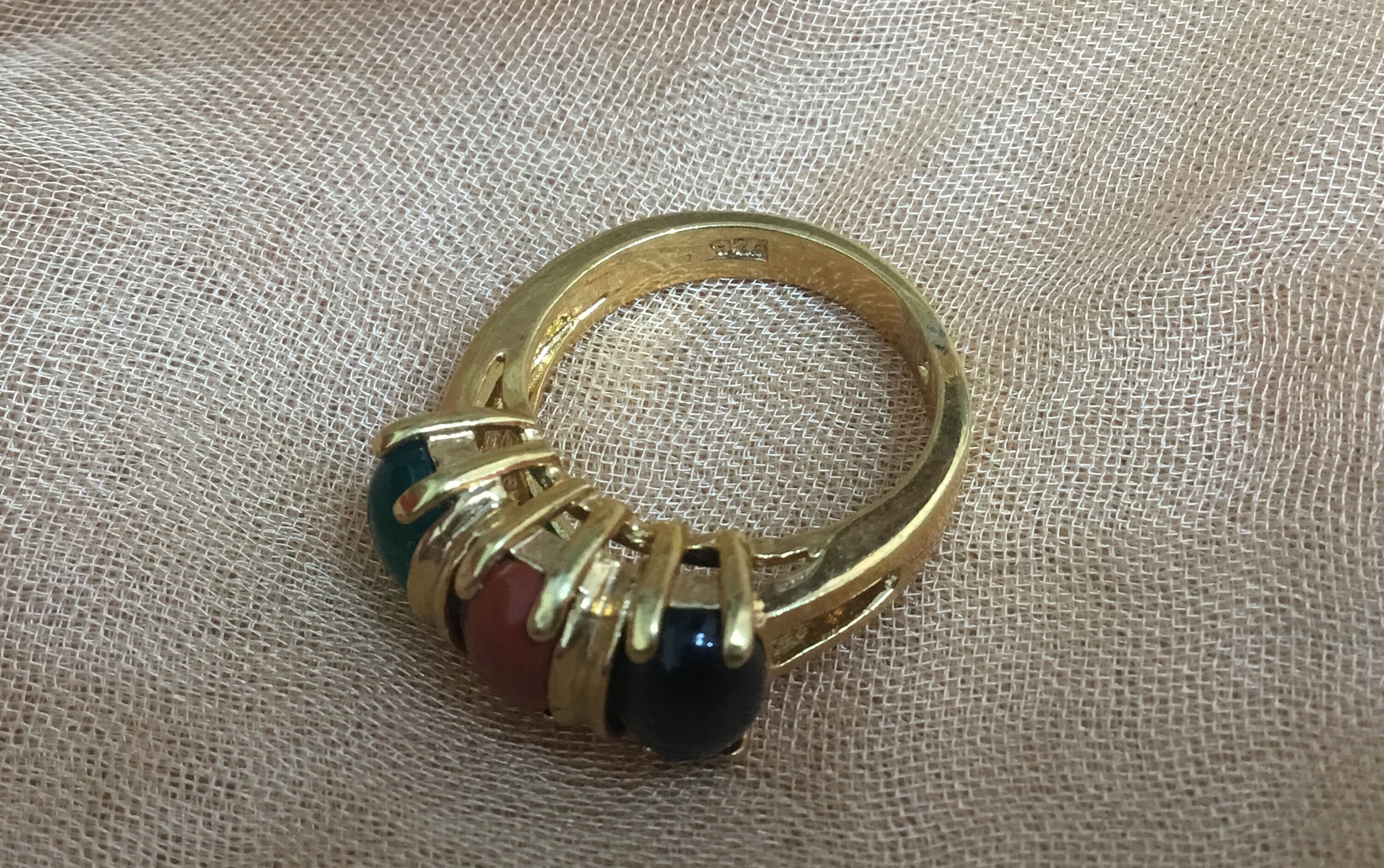 J9 Vintage, Gold on 925 Silver Onyx, Jasper, Aventurine