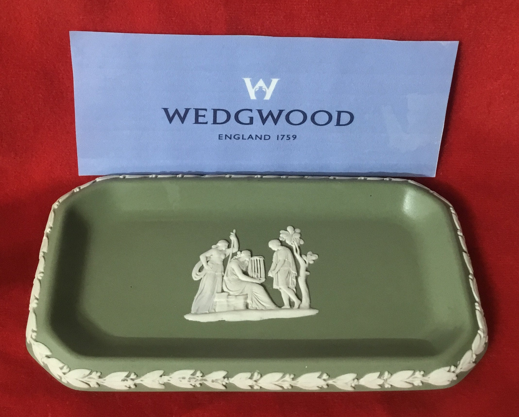 P123 Vintage Wedgwood Green Jasperware Rectangle Shaped Etsy