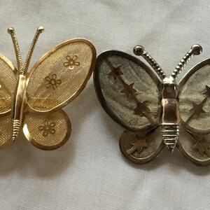 K154 Vintage Mid-Century Aluminium and Goldtone Mesh Butterfly pin Brooches. Tracked Shipping