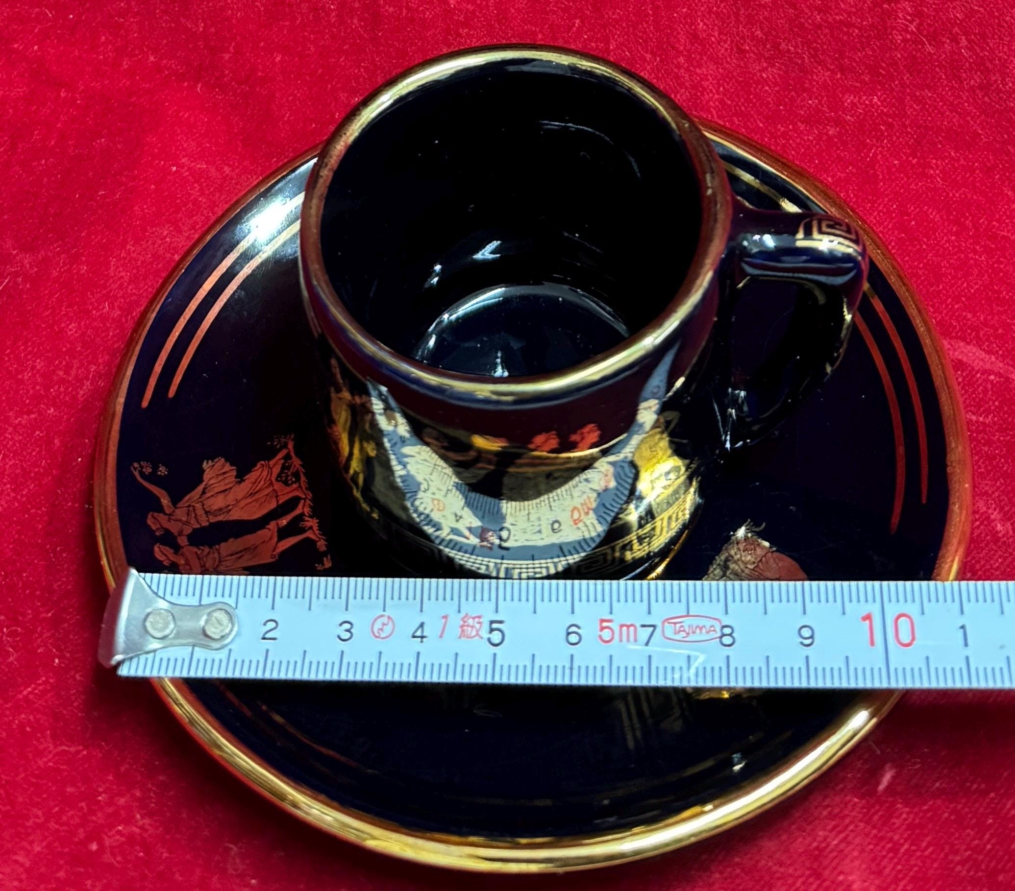 T163 Vintage Handmade in Greece in 24k Gold Coffee Mug and Saucer