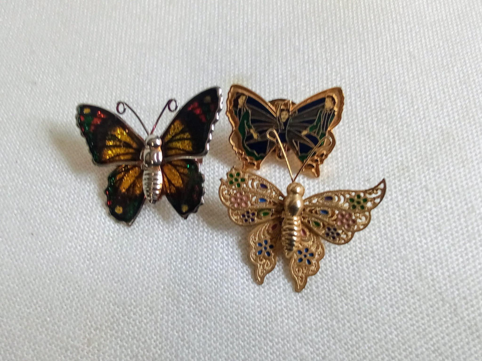 Z20 Vintage Butterfly Brooches (3) Different Designs and Sizes