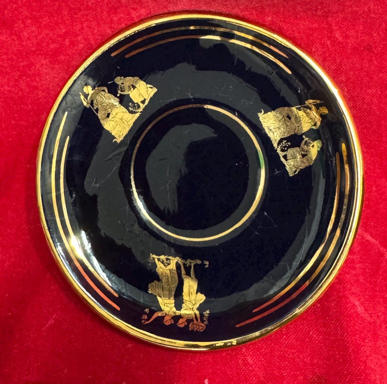 T163 Vintage Handmade in Greece in 24k Gold Coffee Mug and Saucer. Tracked Shipping. image 5