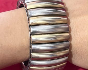 Bracciale vintage bicolore, spesso ed elastico. Idea regalo. Spedizione tracciabile.