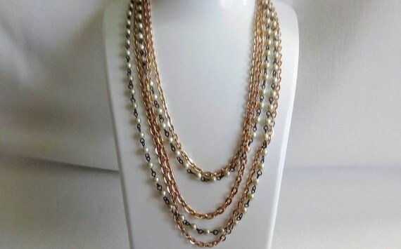 F142 Attractive Multi Strand Necklace. Faux Pearl… - image 2