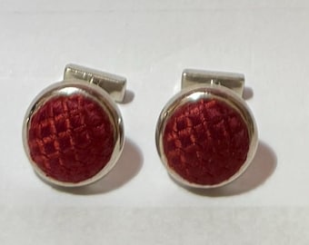 A117 Vintage Thomas Pink Silber Tone Mit Burgundy Fabric Herren Manschettenknöpfe. Geschenkidee.