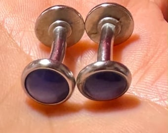 Z102a Vintage Doppel-Set Faux Amethyst/Faux Perlmutt-Harz und silberfarbene Manschettenknöpfe. Geschenkidee.
