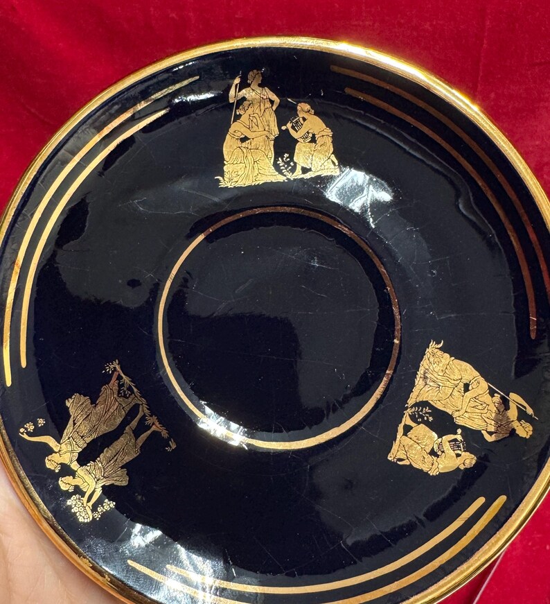 T163 Vintage Handmade in Greece in 24k Gold Coffee Mug and Saucer. Tracked Shipping. image 7