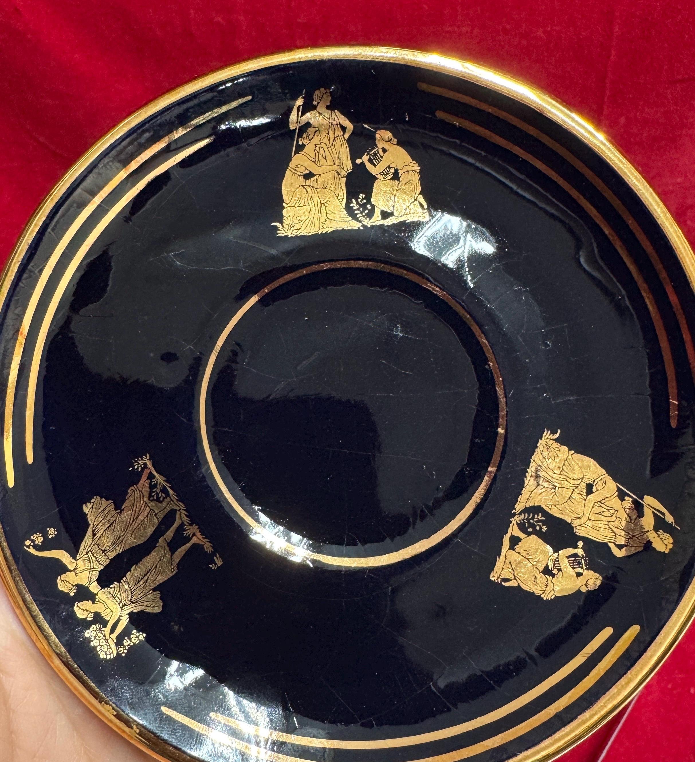 T163 Vintage Handmade in Greece in 24k Gold Coffee Mug and Saucer