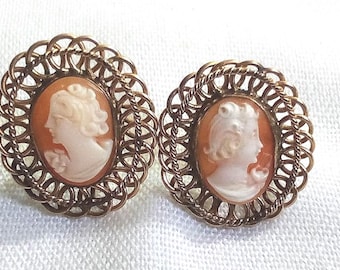 D30 Vintage Handgemachte 12K Gold Filled und Cameo Ohrringe. Groß bei fast 3 cm Länge.