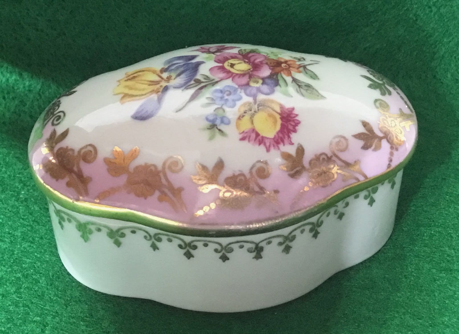 L85 Vintage Porcelain PM Dresden China Lidded Trinket Box
