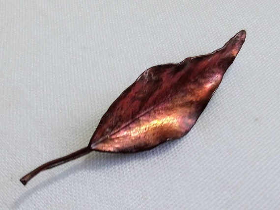 JP367. Vintage Copper Leaf Brooch. Free Global Sh… - image 3