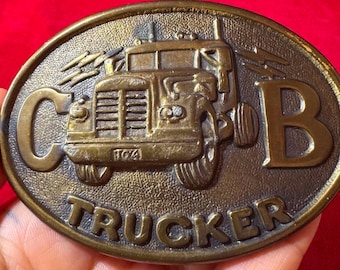 B12 Vintage Brass CB Trucker Large Belt Buckle.Gift Idea. Tracked Shipping.