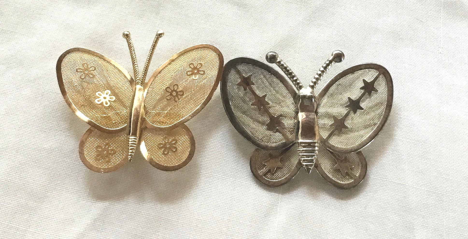 K154 Vintage Mid-century Aluminium and Goldtone Mesh Butterfly Pin