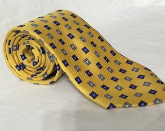 Cravate pour homme vintage jaune et bleu P8D by Westbury 100 % soie. Livraison gratuite.