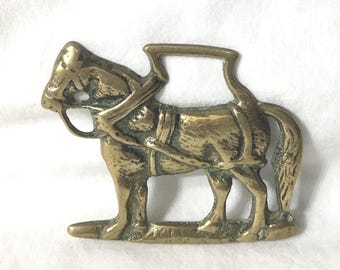 3 Médaillons équestres Cheval Laiton – Vintage Griffon, Cloche, Tonneau, Cuir