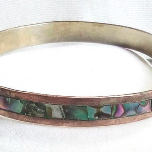 E51 Vintage Hecho en Mexico (Made in Mexico) Bangle with Alpaca, Copper & Abalone Shell. Tracked Shipping