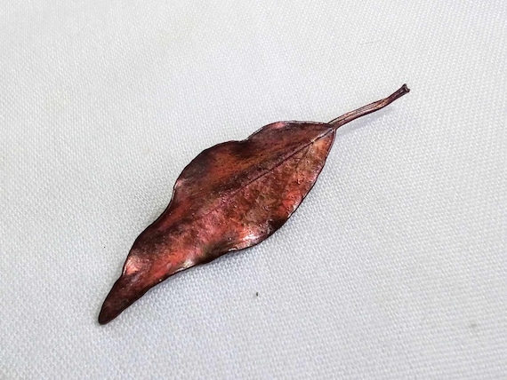 JP367. Vintage Copper Leaf Brooch. Free Global Sh… - image 1
