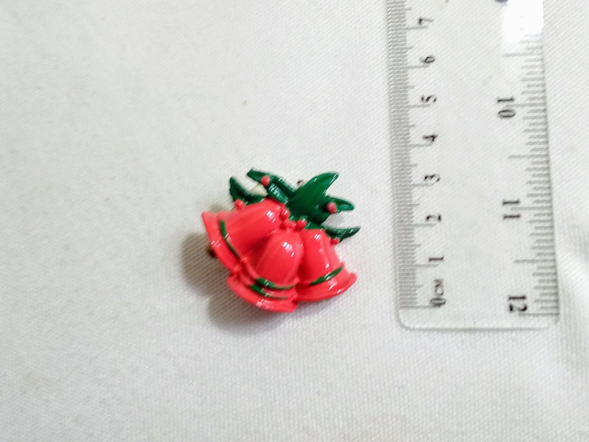 X117 Vintage Resin Festive Brooch. 3 Red Bells. C1960's