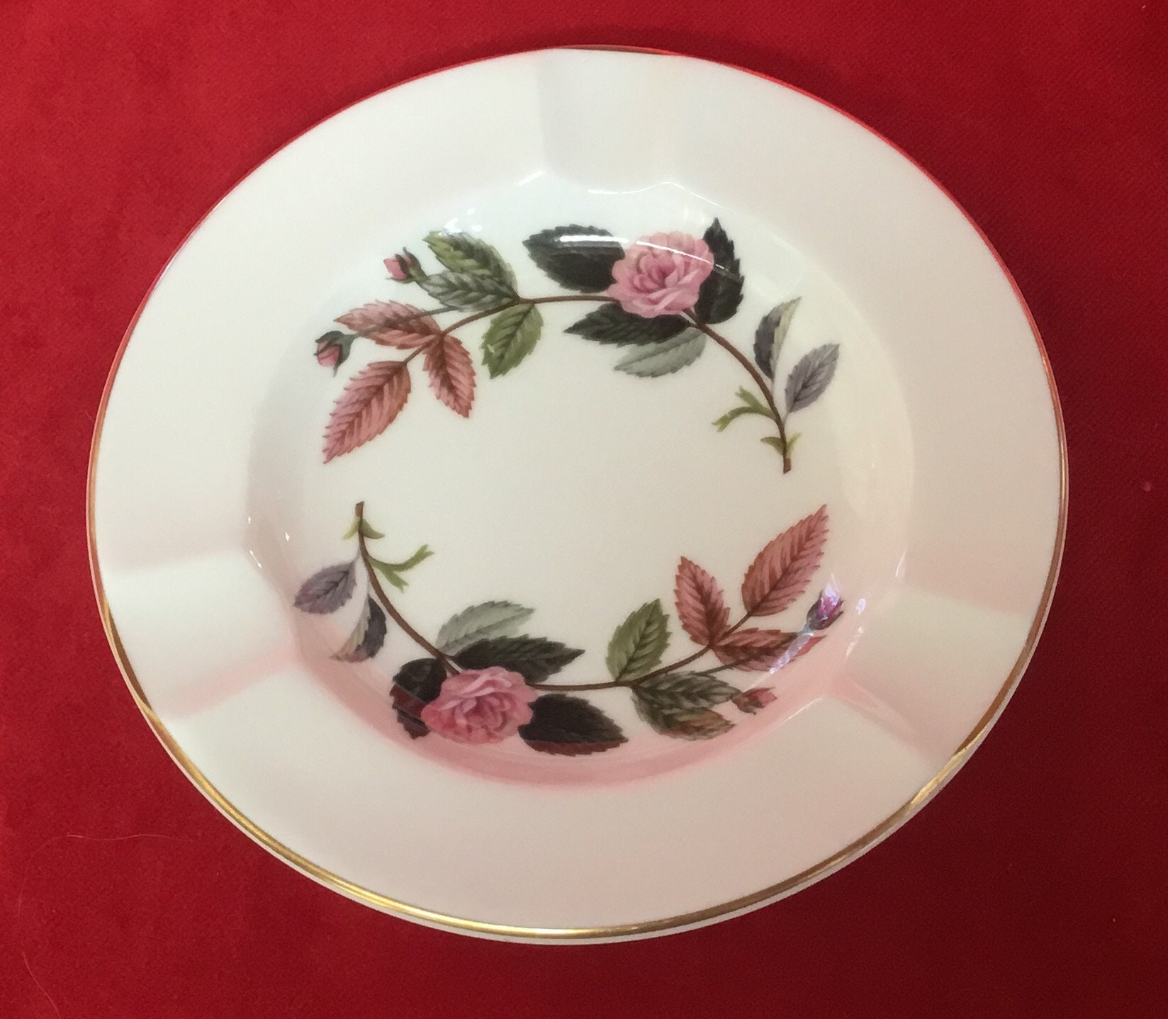 T103 Vintage Wedgwood Hathaway Rose Pattern Ashtray . Bone China