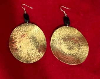 A50a Handmade Brass With Copper Authentic Beads Large Earrings. 925 Silver Hoops. Gift Idea. Tracked Shipping.