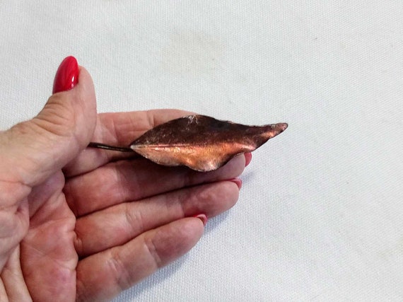 JP367. Vintage Copper Leaf Brooch. Free Global Sh… - image 7