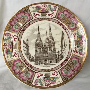 X19a Piatto decorativo natalizio vintage Mason's Ironstone "Cattedrale di Lichfield" del 1981, nuovo di zecca, con scatola e biglietto originali.