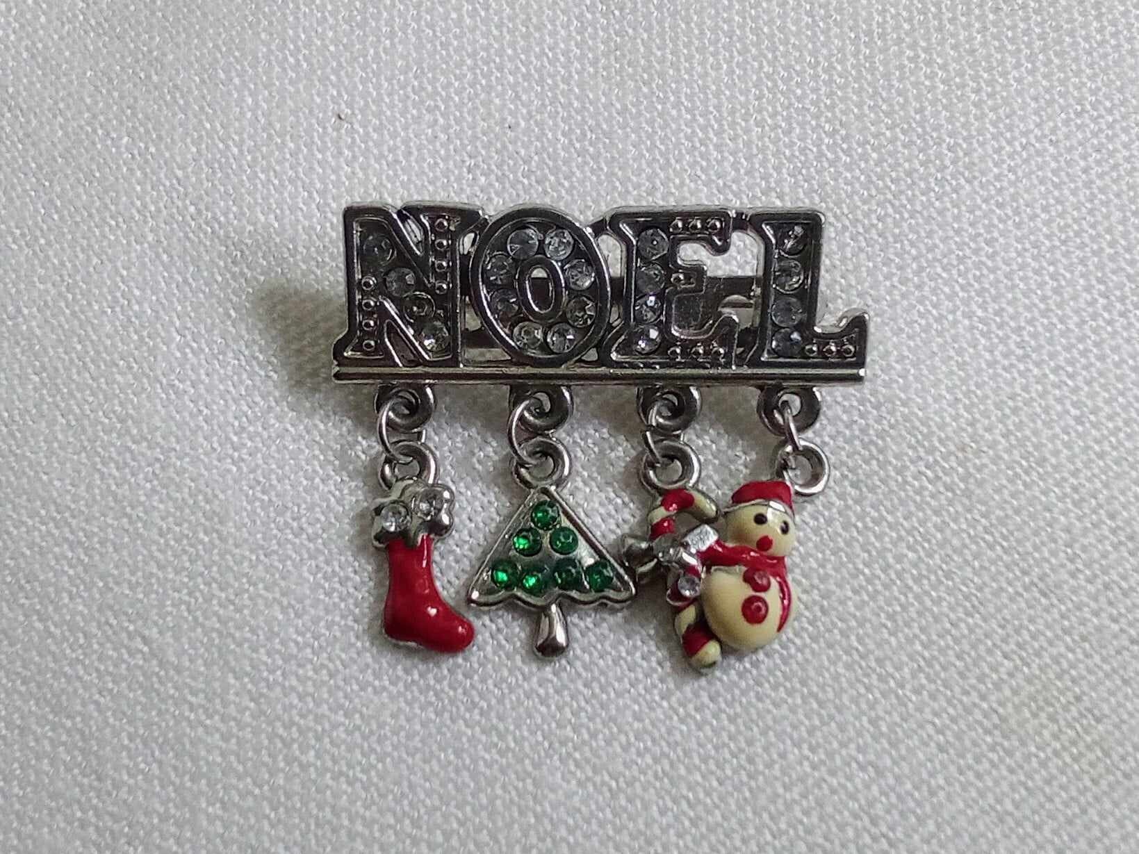 JP307. Vintage Silver Tone Dangly Noel Christmas Brooch. - Etsy