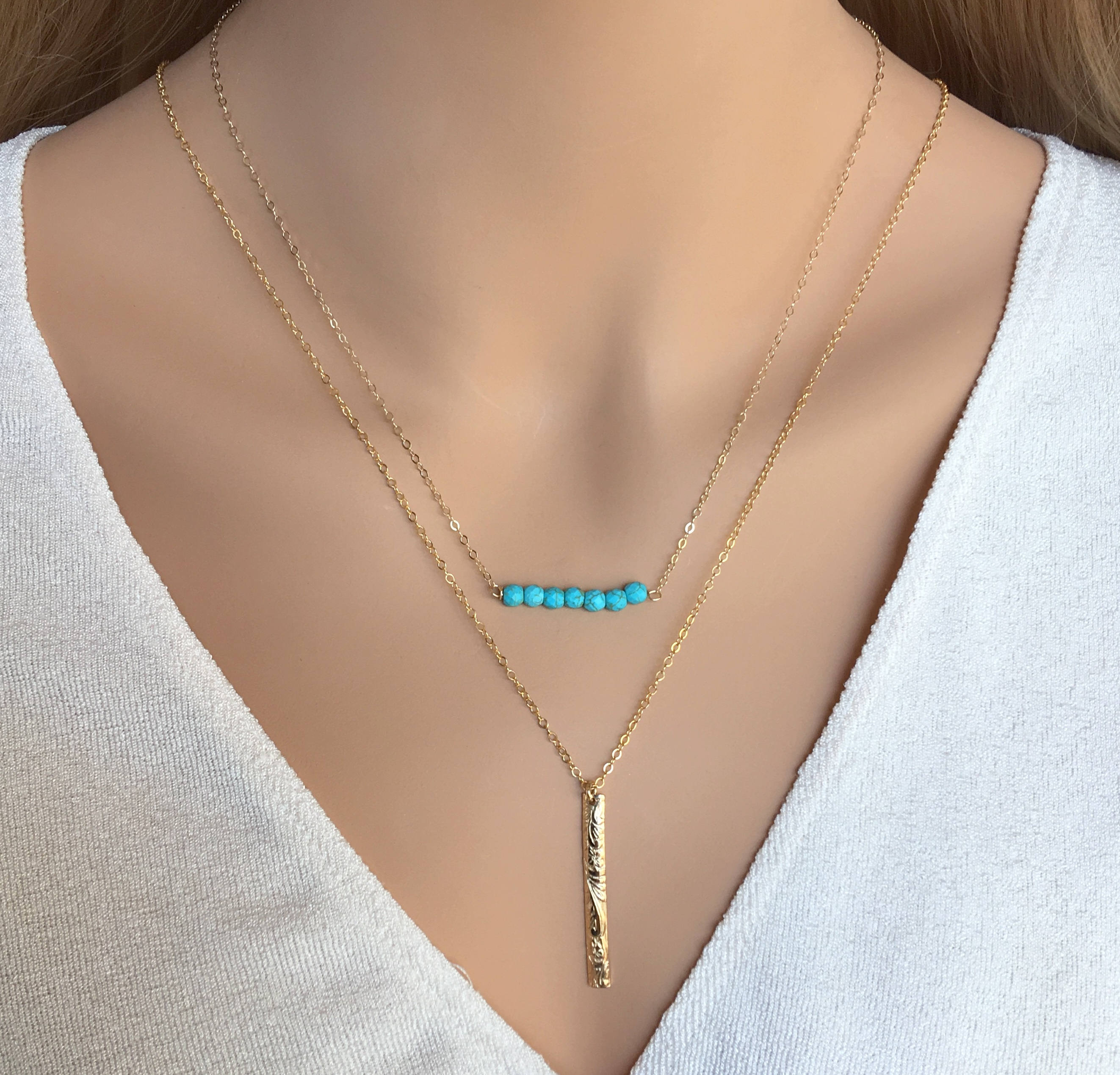 Gemstone Bar Necklace Bead Necklace Gold Birthstone Etsy