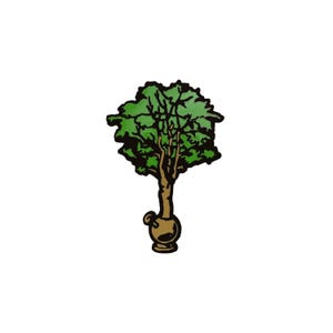 Puede incluir: Un árbol verde con una base marrón que se asemeja a un bong.