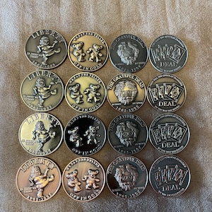 Grateful Dead Coin Set golf ball marker / poker chip dealer marker Pay the teller / Queen of diamonds 10 coins