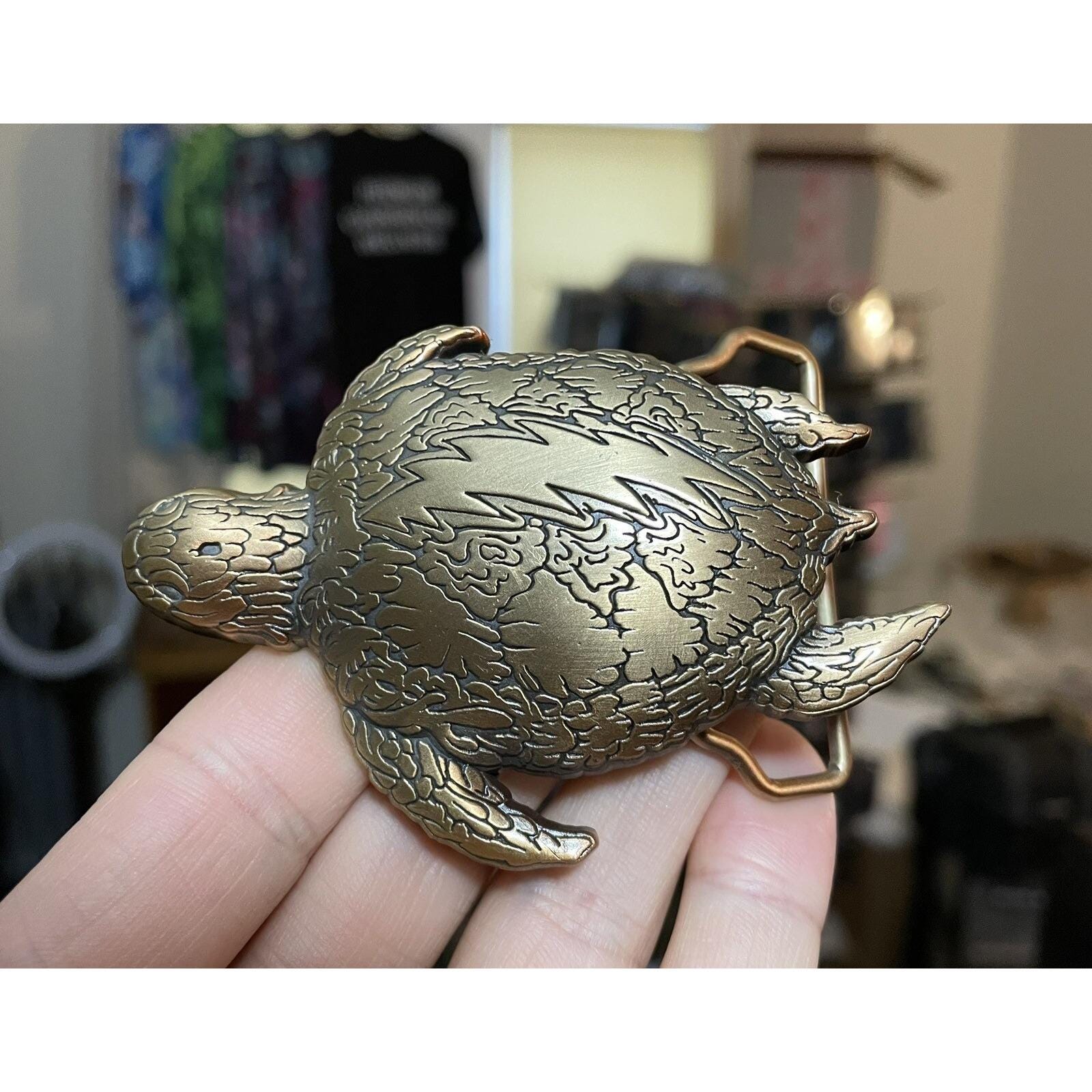 Vintage 70\'s Brass Cast Sea Turtle Belt Buckle Green Sea Turtle Belt Buckle - Cellar Leather main image 4