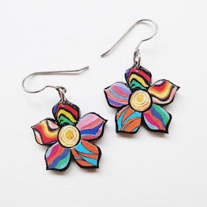 Paper Mosaic Flower Earrings Small Floral Earrings Upcycled Earrings Any Color Choice MADE-TO-ORDER image 8