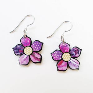 Paper Mosaic Flower Earrings Small Floral Earrings Upcycled Earrings Any Color Choice MADE-TO-ORDER image 4
