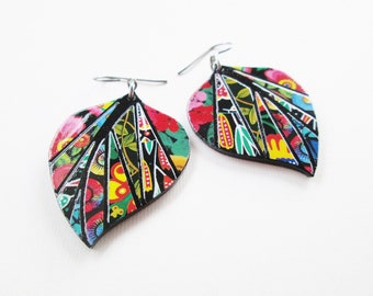 Paper Mosaic Leaf Earrings - Medium Leaf Earrings - Upcycled Earrings - Any Color Choice - MADE-TO-ORDER