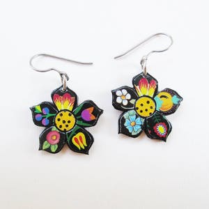 Paper Mosaic Flower Earrings Small Floral Earrings Upcycled Earrings Any Color Choice MADE-TO-ORDER image 2
