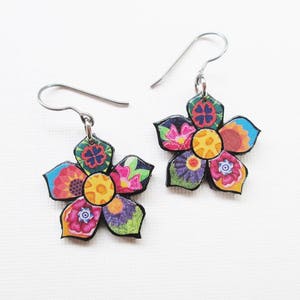 Paper Mosaic Flower Earrings Small Floral Earrings Upcycled Earrings Any Color Choice MADE-TO-ORDER image 1