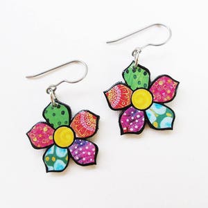 Paper Mosaic Flower Earrings Small Floral Earrings Upcycled Earrings Any Color Choice MADE-TO-ORDER image 10