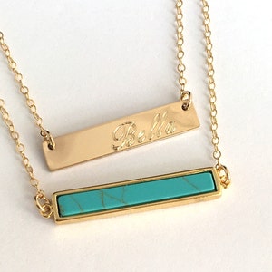 Turquoise Bar Necklace, Gold Bar Necklace layered necklace layering Gold filled chain, Statement Necklace, Custom Necklace Bar