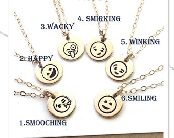 Emoji Necklace Kissy Face Necklace Gift for best friend necklace emoji disc necklace rose gold sterling silver gift for her happy face